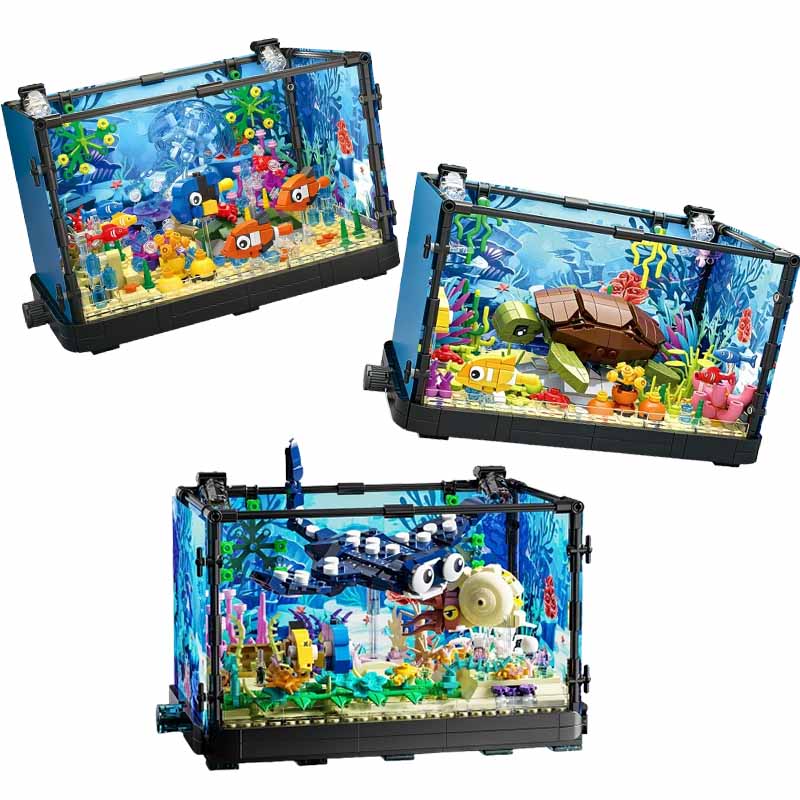 Aquarium Fish For Beginners - Aquarium-Baustein-Set mit Licht, Meeresschildkröte, Baustein-Spielzeug für