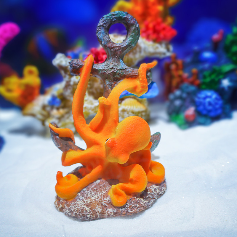 Aquarium Fish Monster - Retro Harz-Landschaftsornament, Ozean-Meeresmonster-Dekor mit Oktopus und